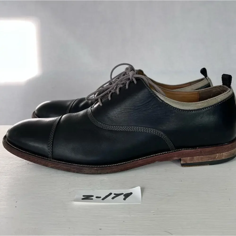 Johnston & Murphy Shoes Oxford Men 10.5 M Clayton Black Gray Sheepskin Cap Toe